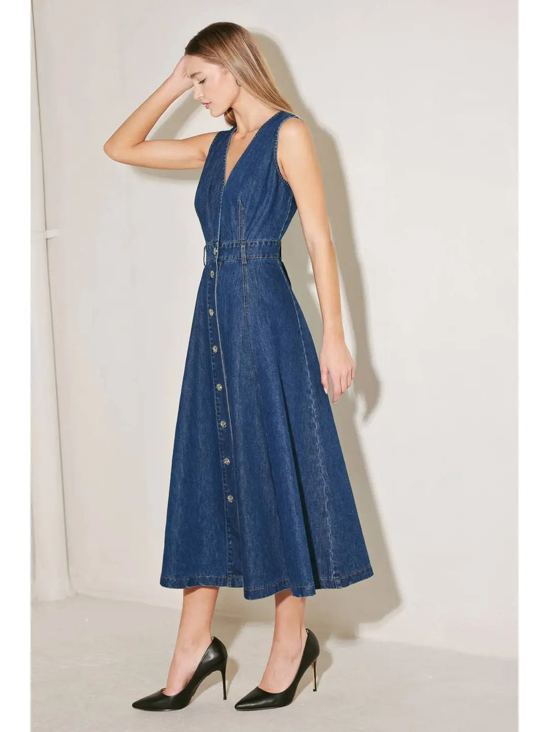 Washed jean midi dress