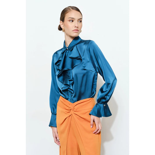 Chic satin ruffled blouse