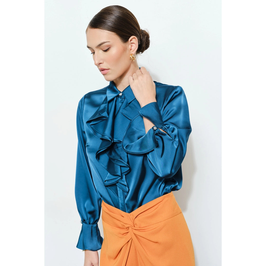 Chic satin ruffled blouse