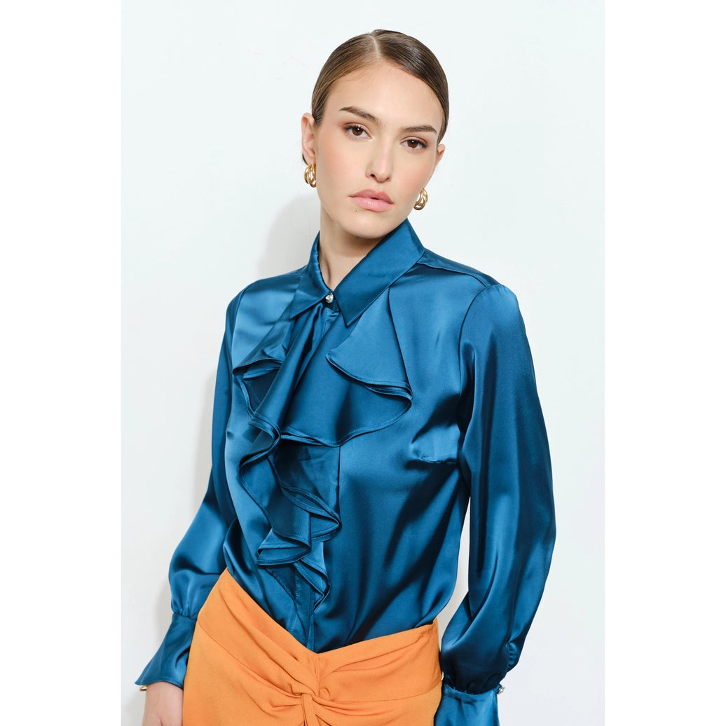 Chic satin ruffled blouse