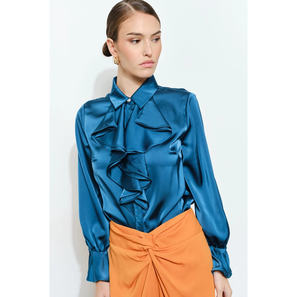Chic satin ruffled blouse
