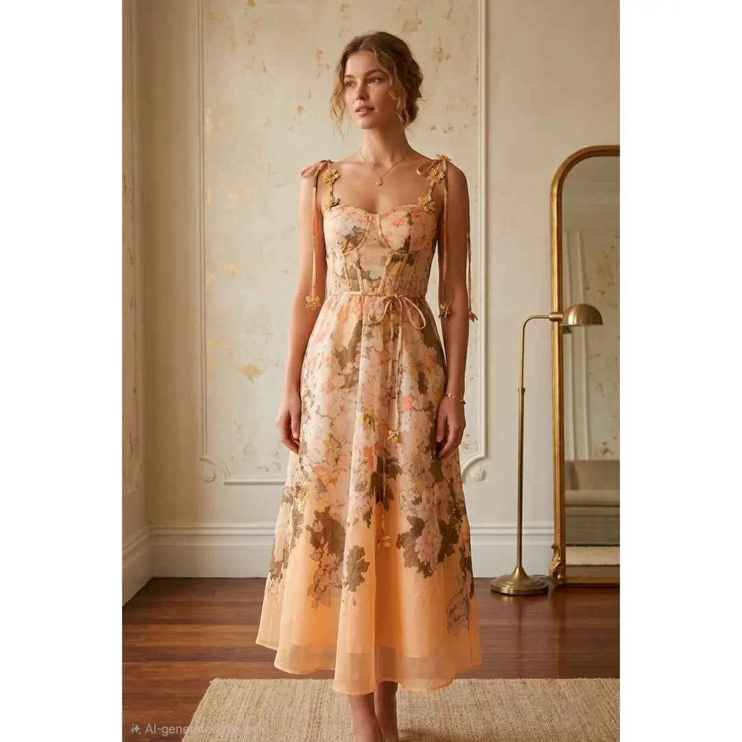Floral Prt Tank Dress - Flower Trim Strap