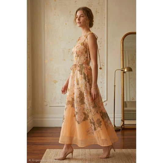 Floral Prt Tank Dress - Flower Trim Strap