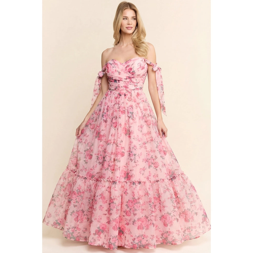 Floral Ruffle Maxi Dress with Smocked Back