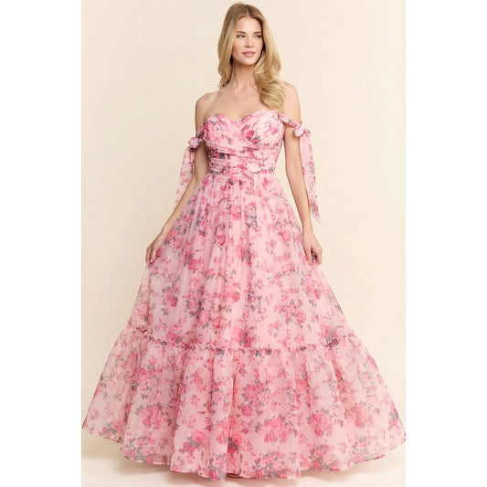 Floral Ruffle Maxi Dress with Smocked Back