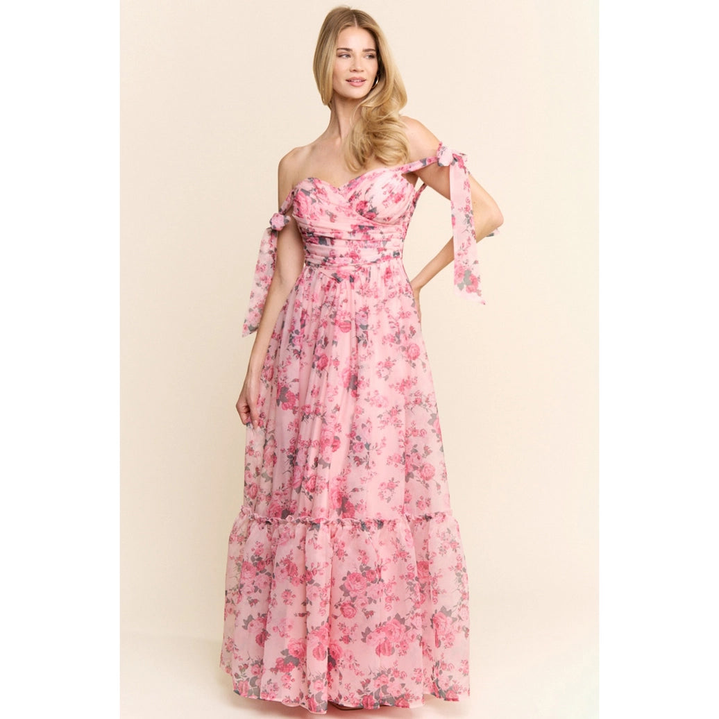 Floral Ruffle Maxi Dress with Smocked Back