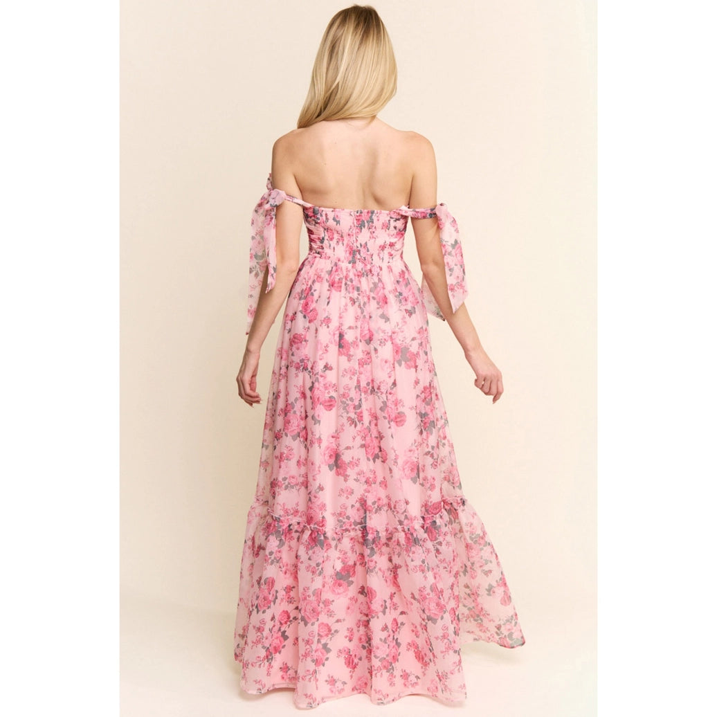 Floral Ruffle Maxi Dress with Smocked Back