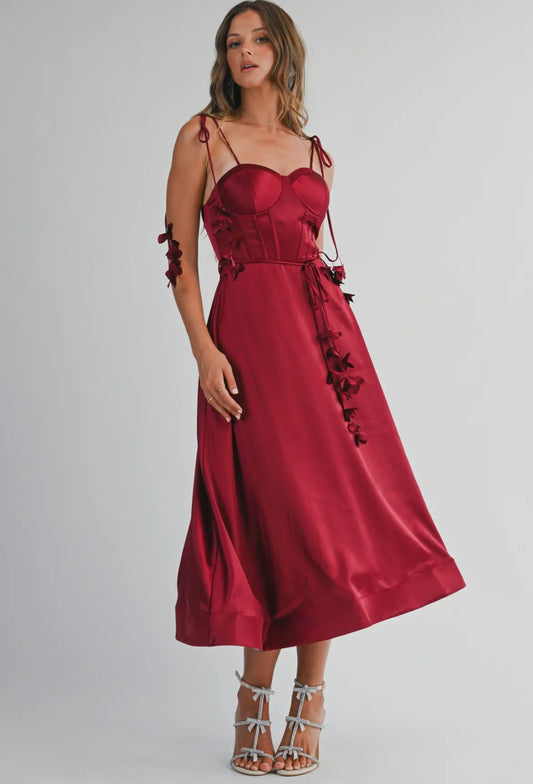 Red satin Midi dress