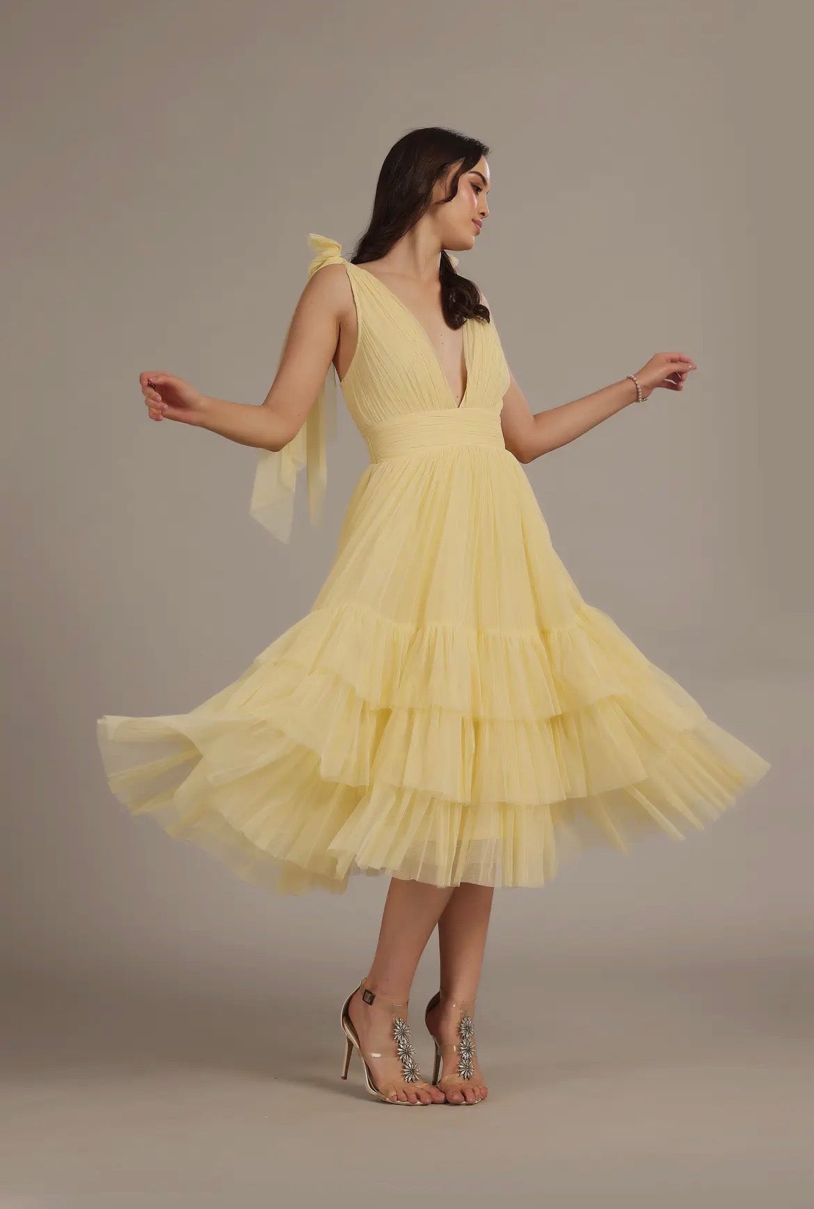 Bow shoulder Madison buttercup dress