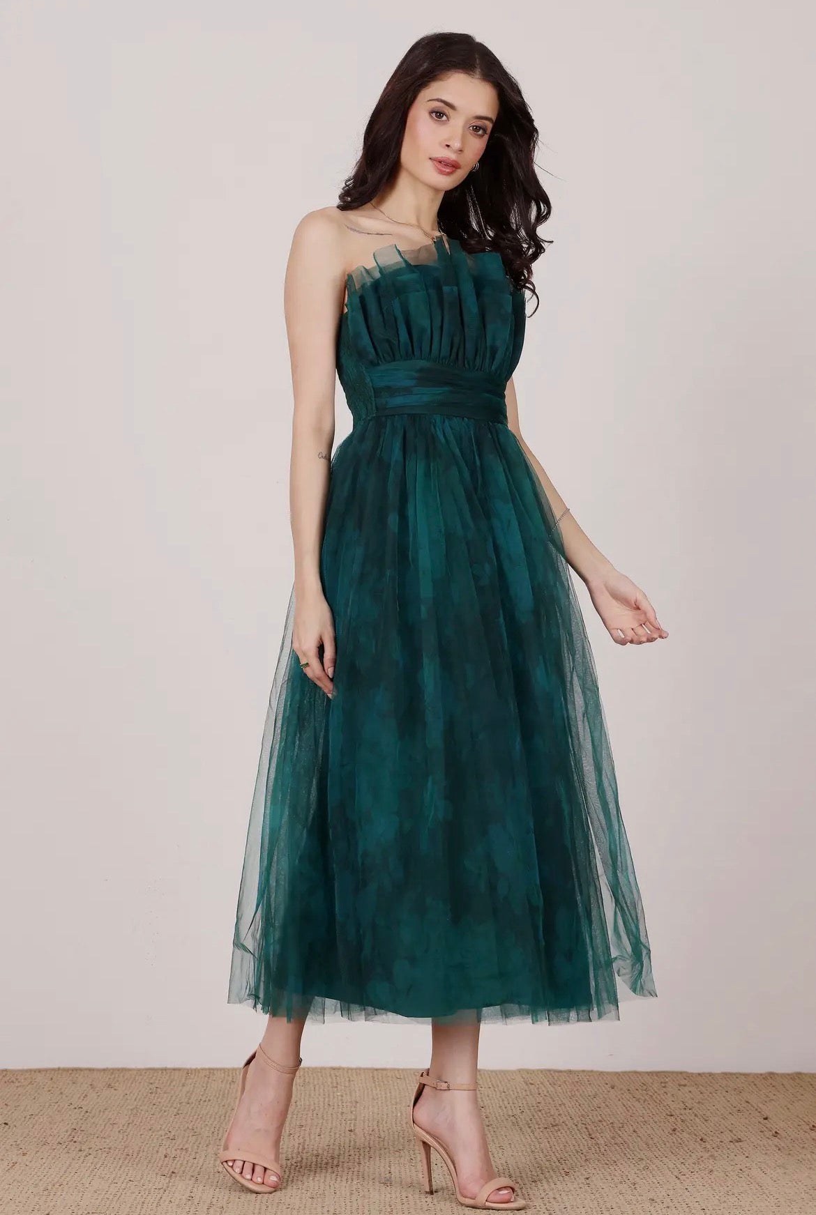 Nusrat tulle dress in jade green
