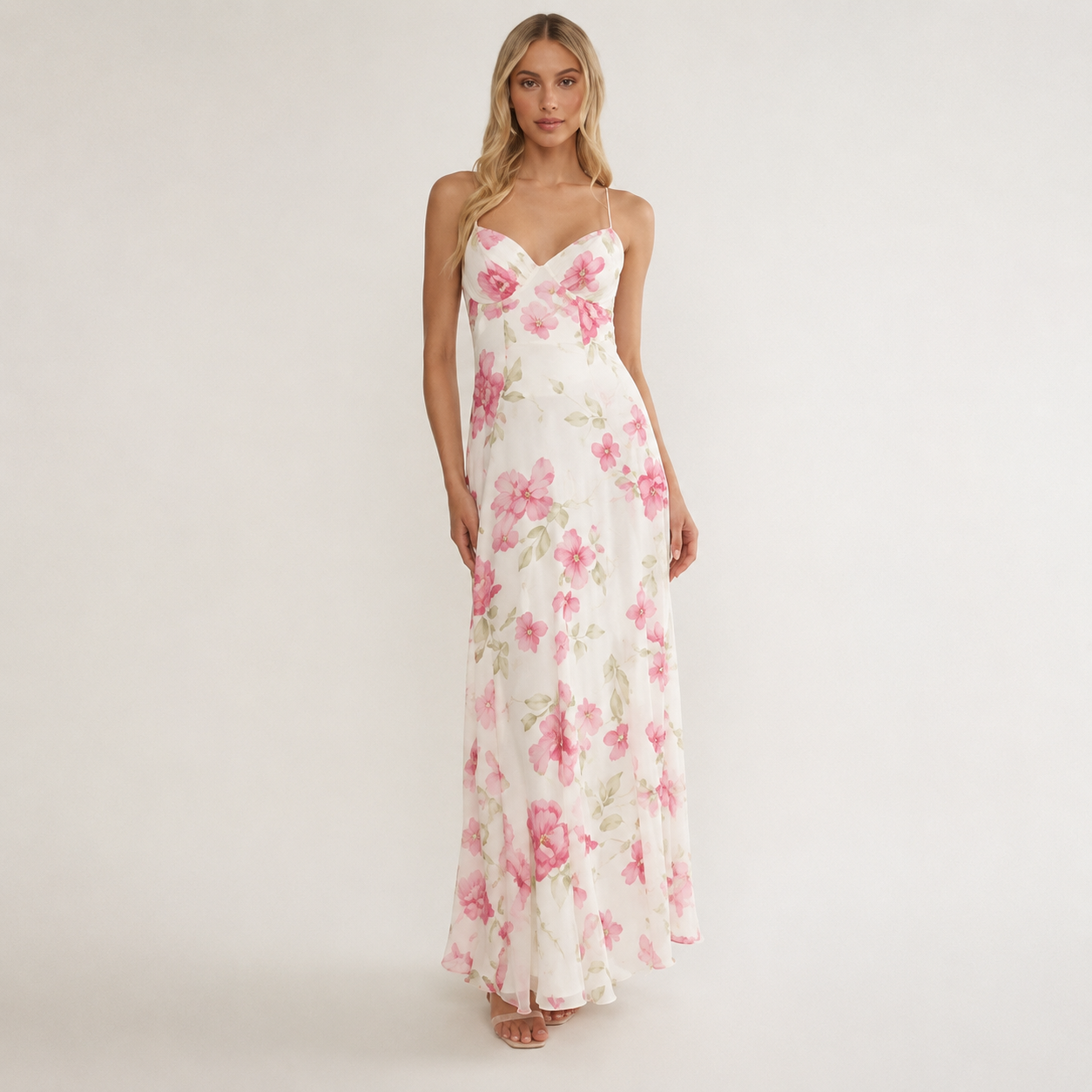 RUFFLED FLORAL MAXI DRESS