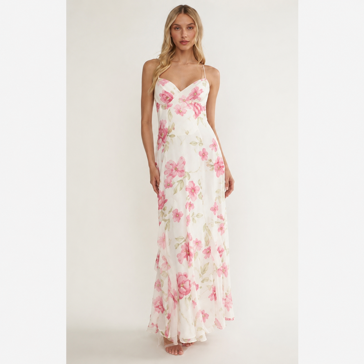 RUFFLED FLORAL MAXI DRESS