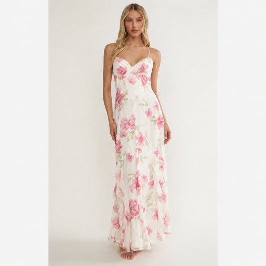 RUFFLED FLORAL MAXI DRESS