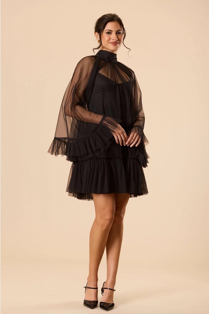 Malta Tulle Mini Dress in Black