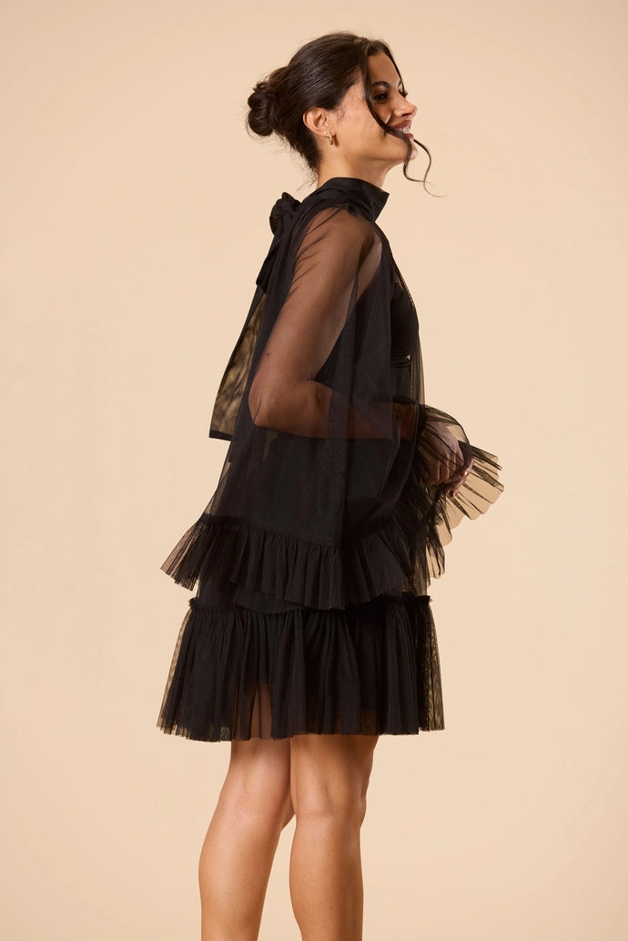 Malta Tulle Mini Dress in Black