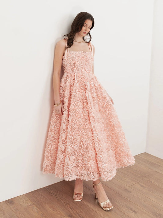 Maya Peach 3D Floral Dress