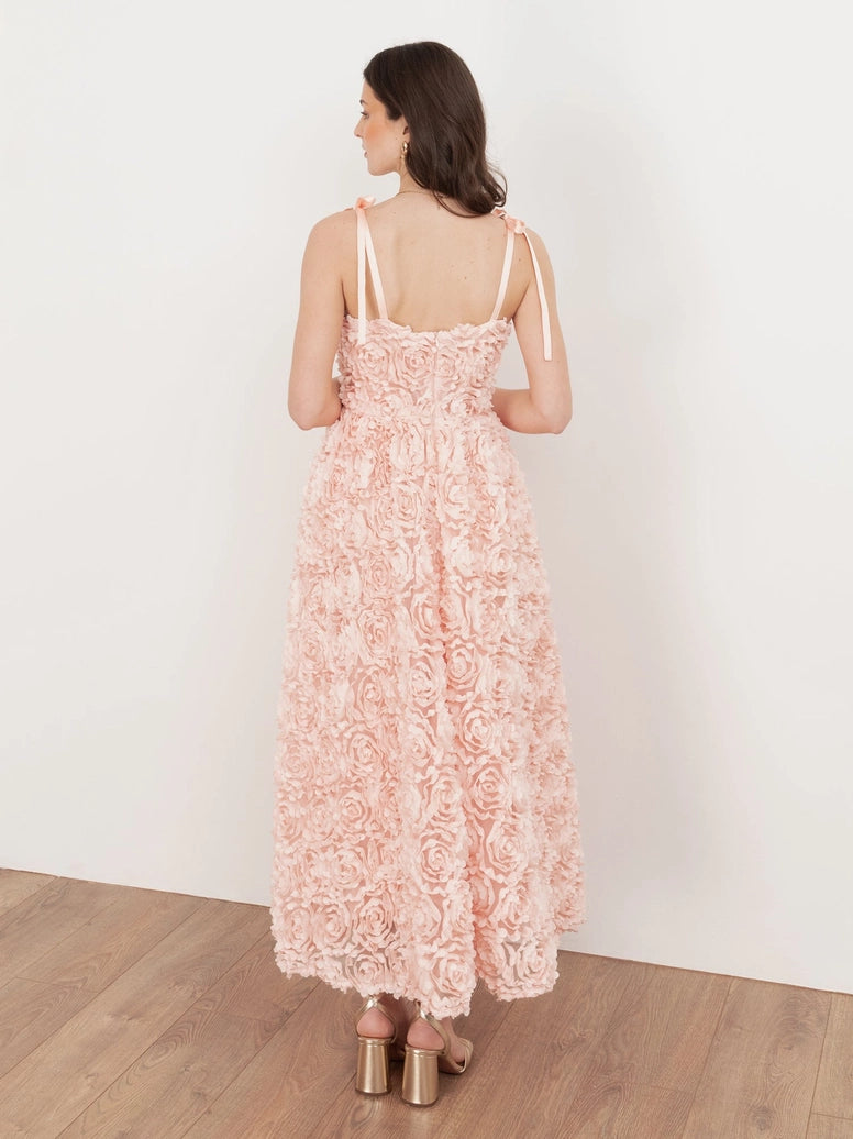 Maya Peach 3D Floral Dress