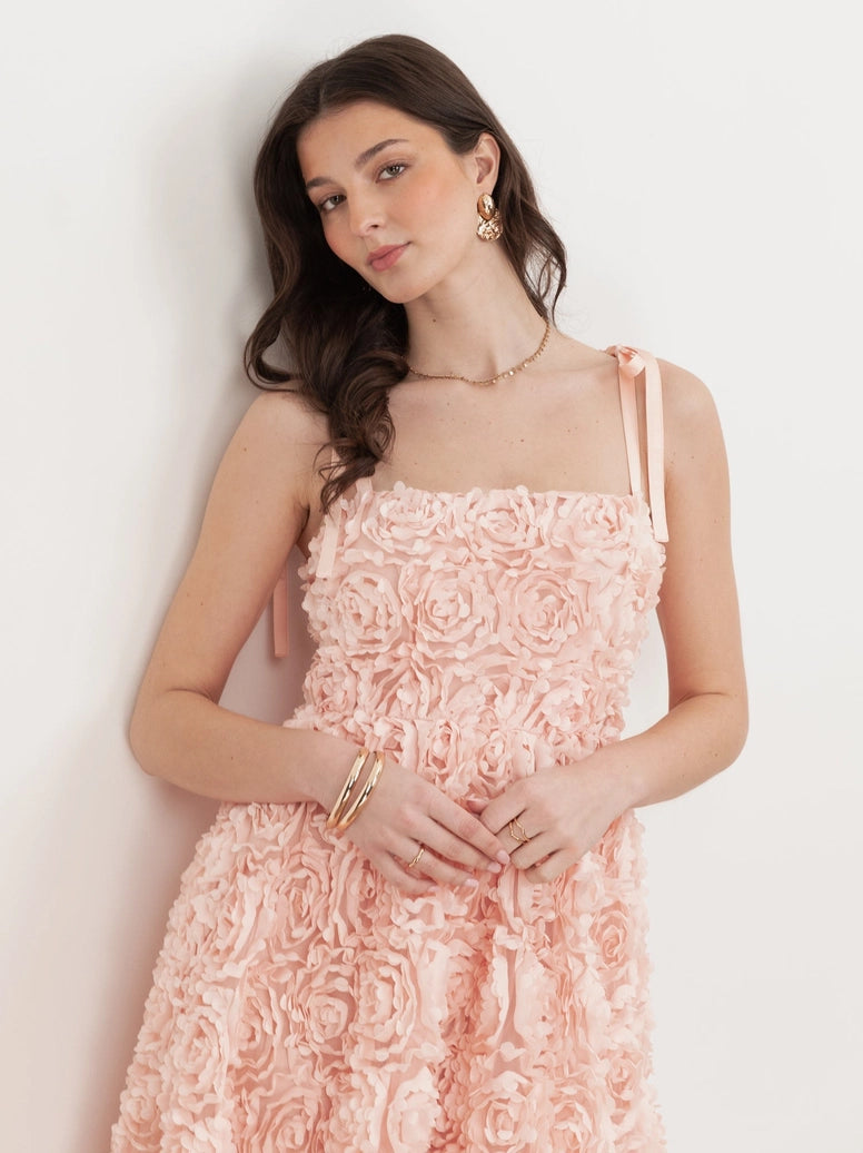 Maya Peach 3D Floral Dress
