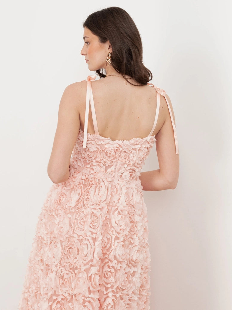 Maya Peach 3D Floral Dress
