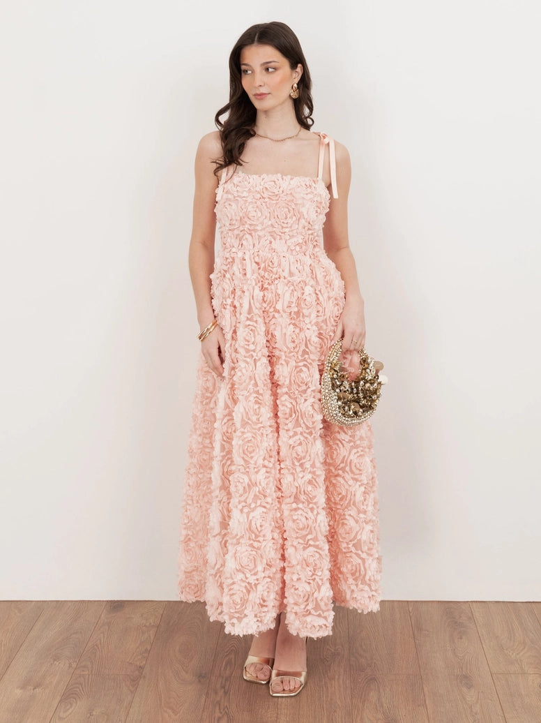 Maya Peach 3D Floral Dress