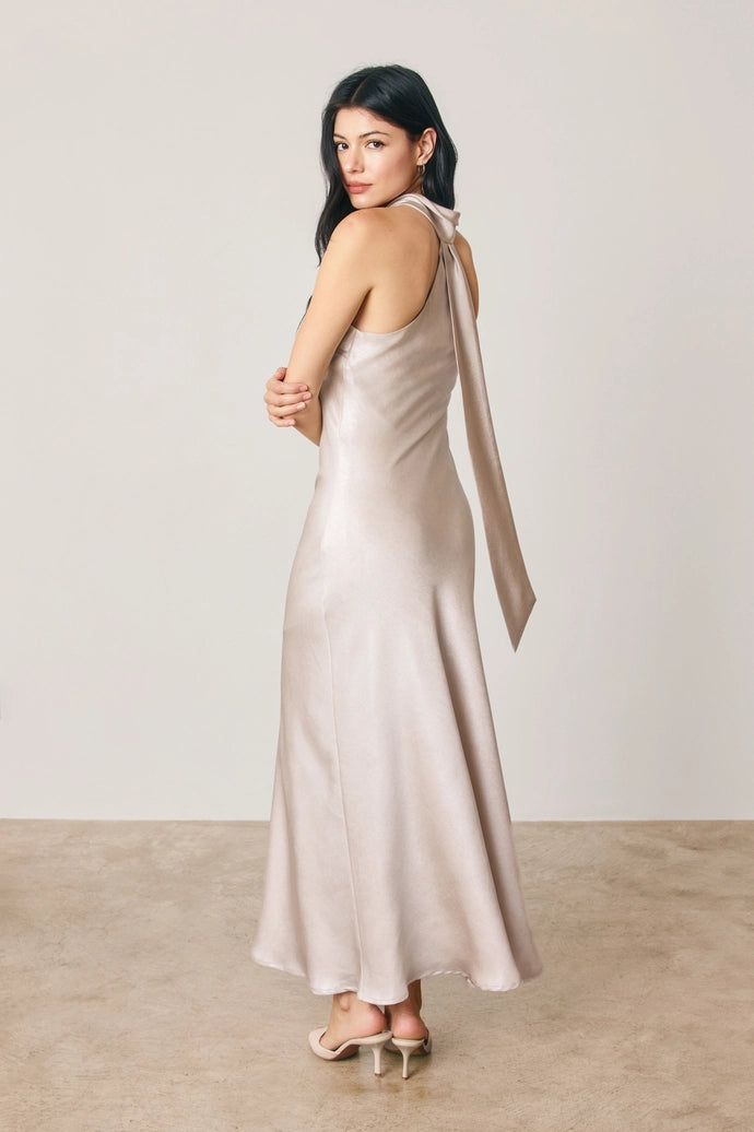 Metallic Foil Halter Neck Midi Dress