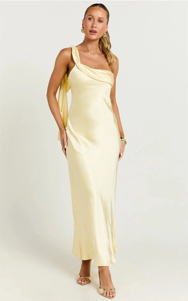 One Shoulder Satin Maxi Dress