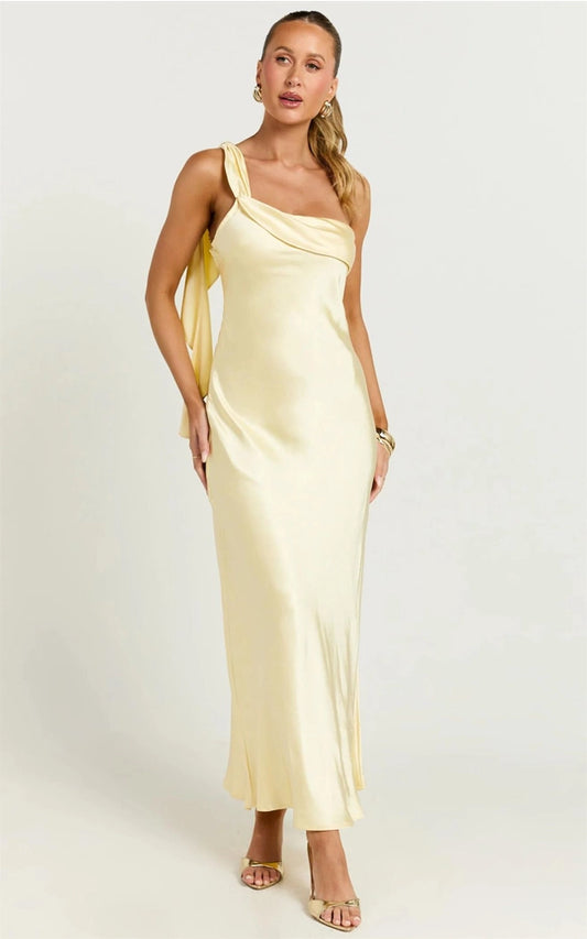 One Shoulder Satin Maxi Dress