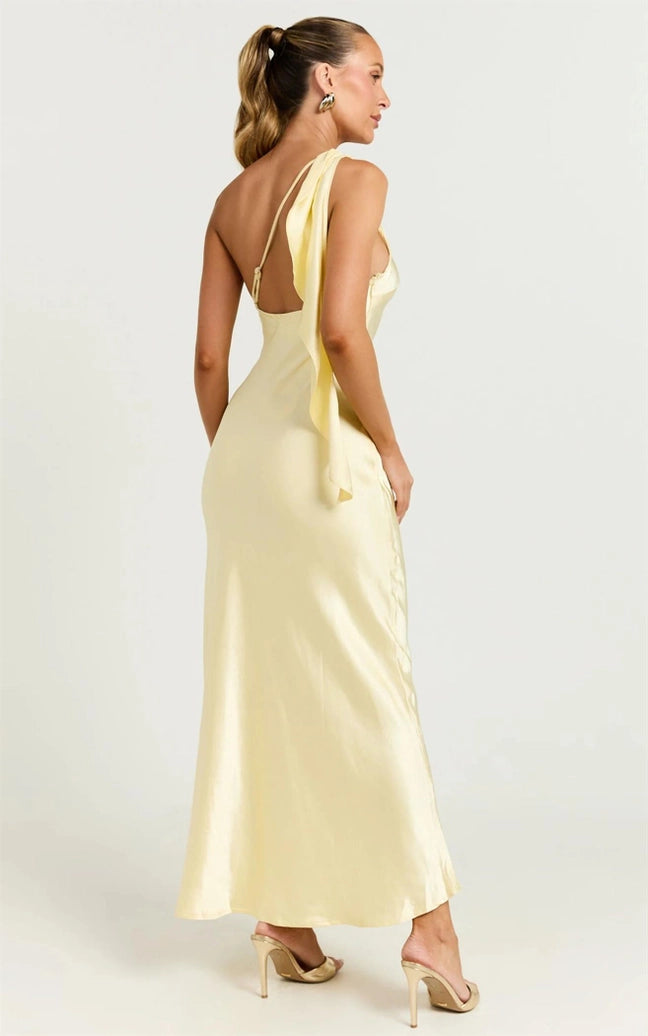 One Shoulder Satin Maxi Dress