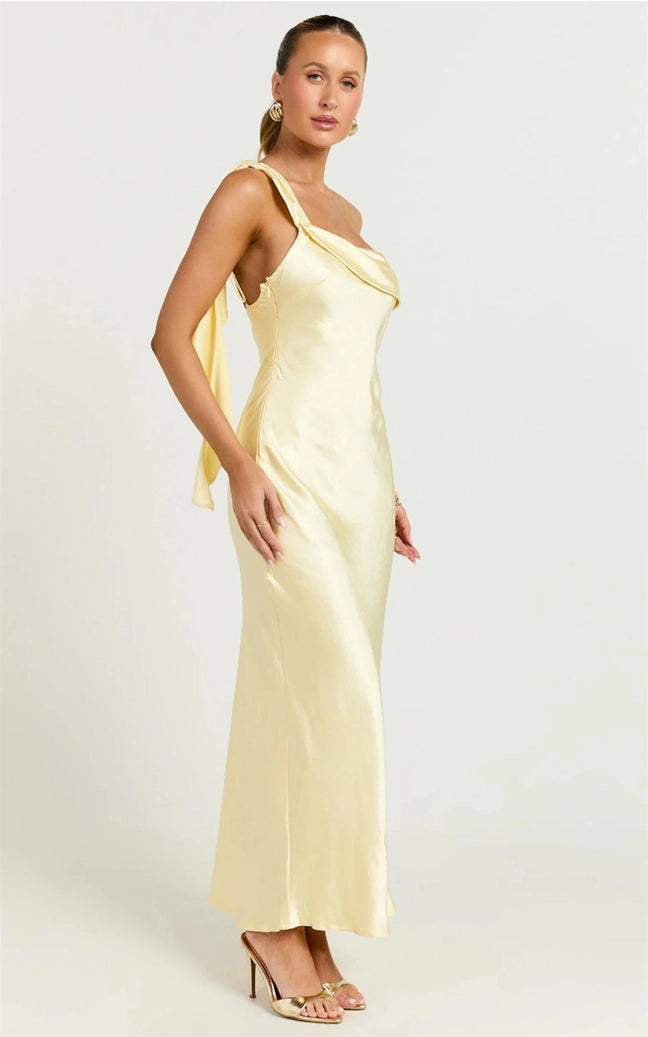 One Shoulder Satin Maxi Dress
