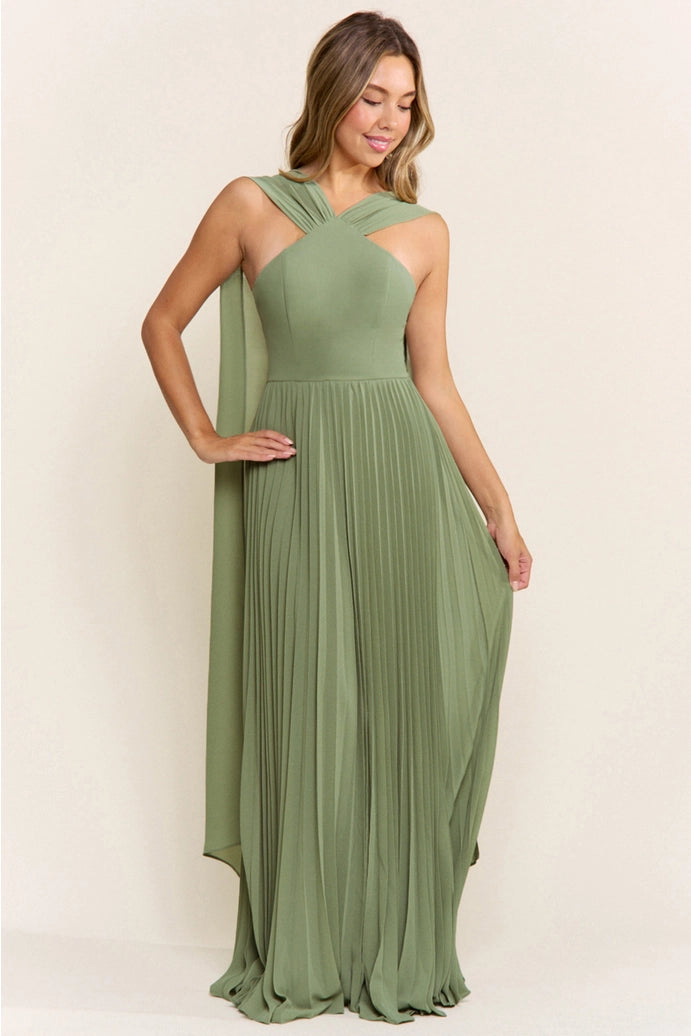 Robe plissée drapée et doublée