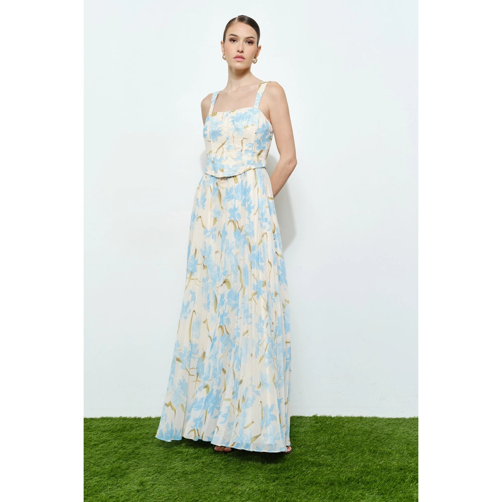 Romantic Floral Sheer Sleeveless Corset Maxi Dress