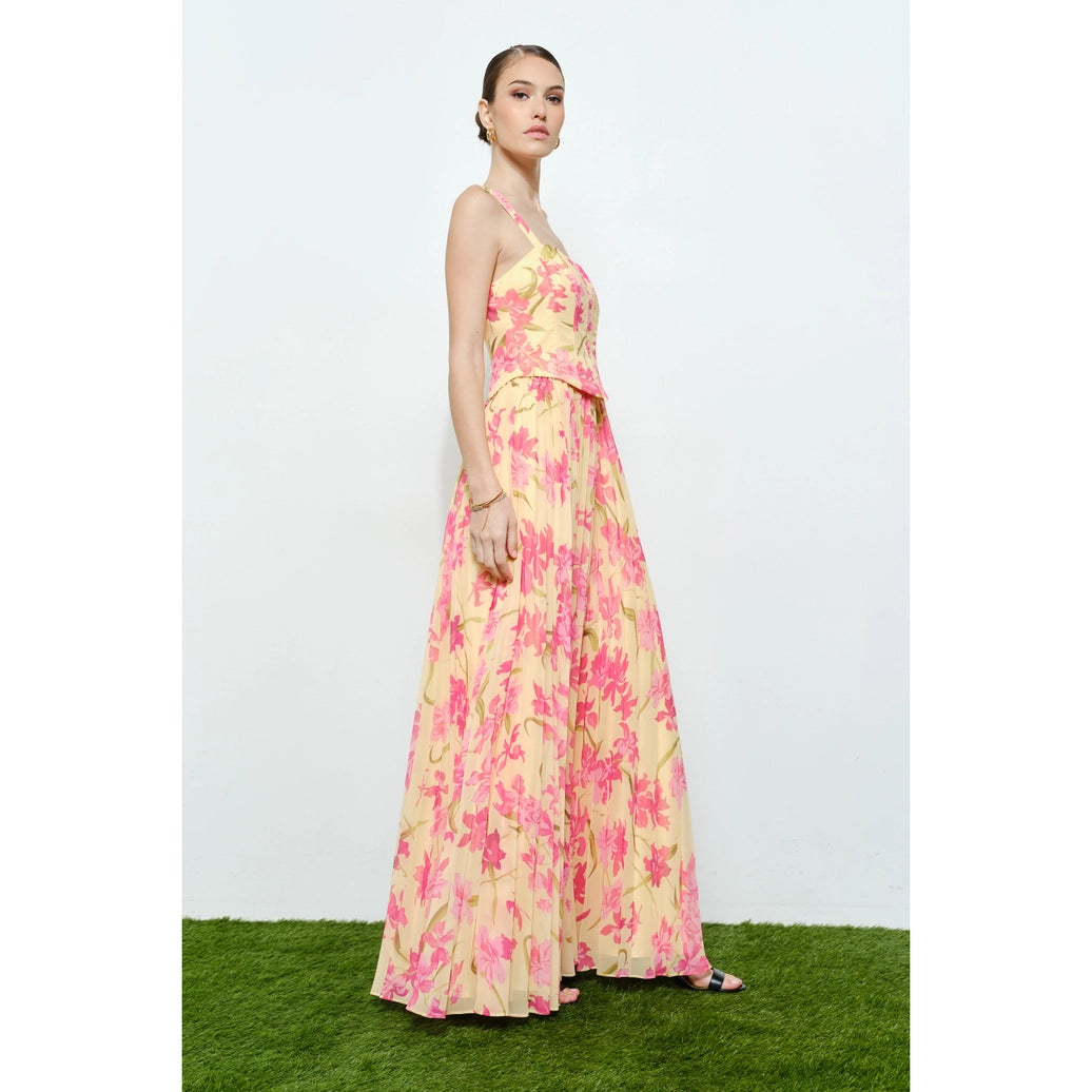 Romantic Floral Sheer Sleeveless Corset Maxi Dress