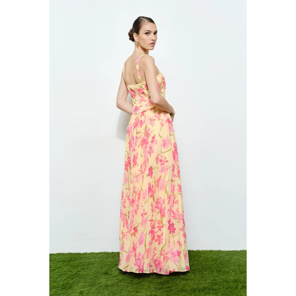 Romantic Floral Sheer Sleeveless Corset Maxi Dress