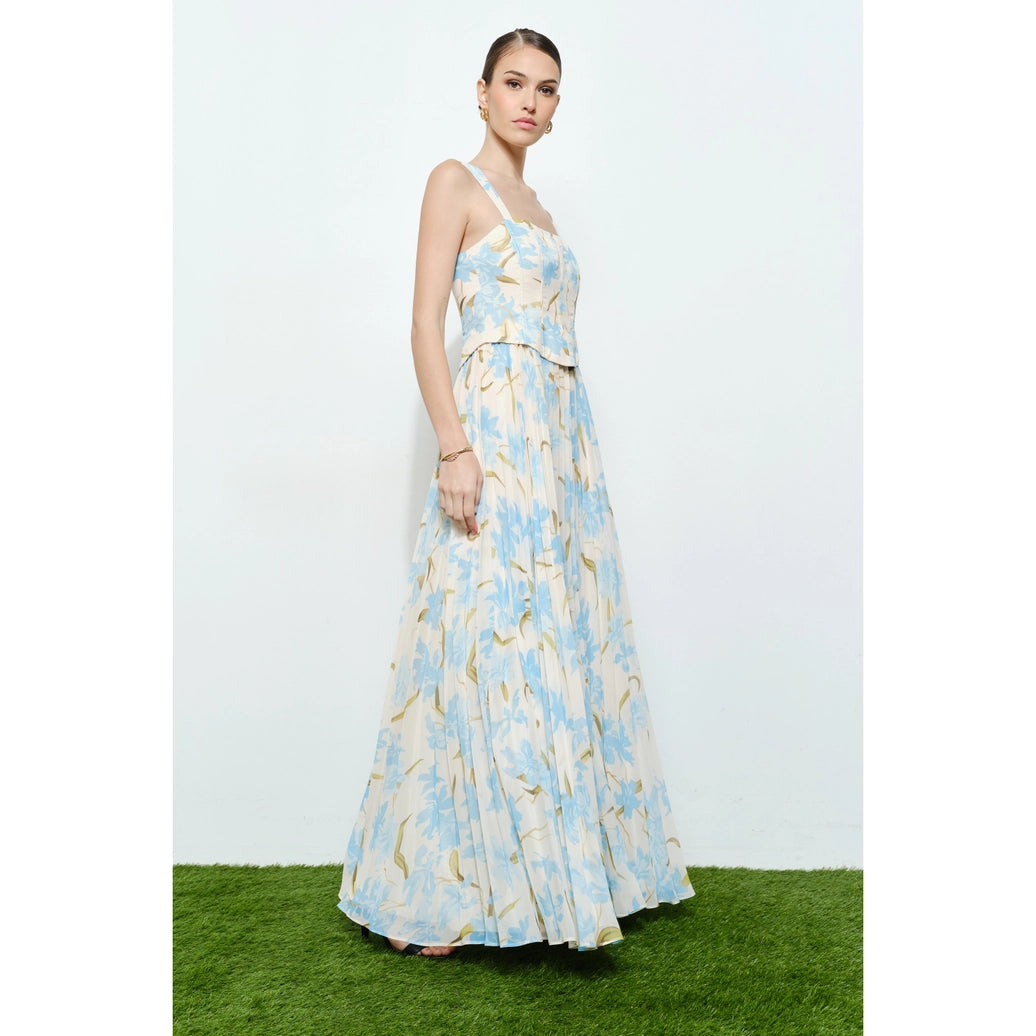 Romantic Floral Sheer Sleeveless Corset Maxi Dress