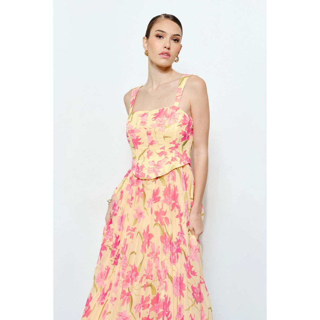 Romantic Floral Sheer Sleeveless Corset Maxi Dress