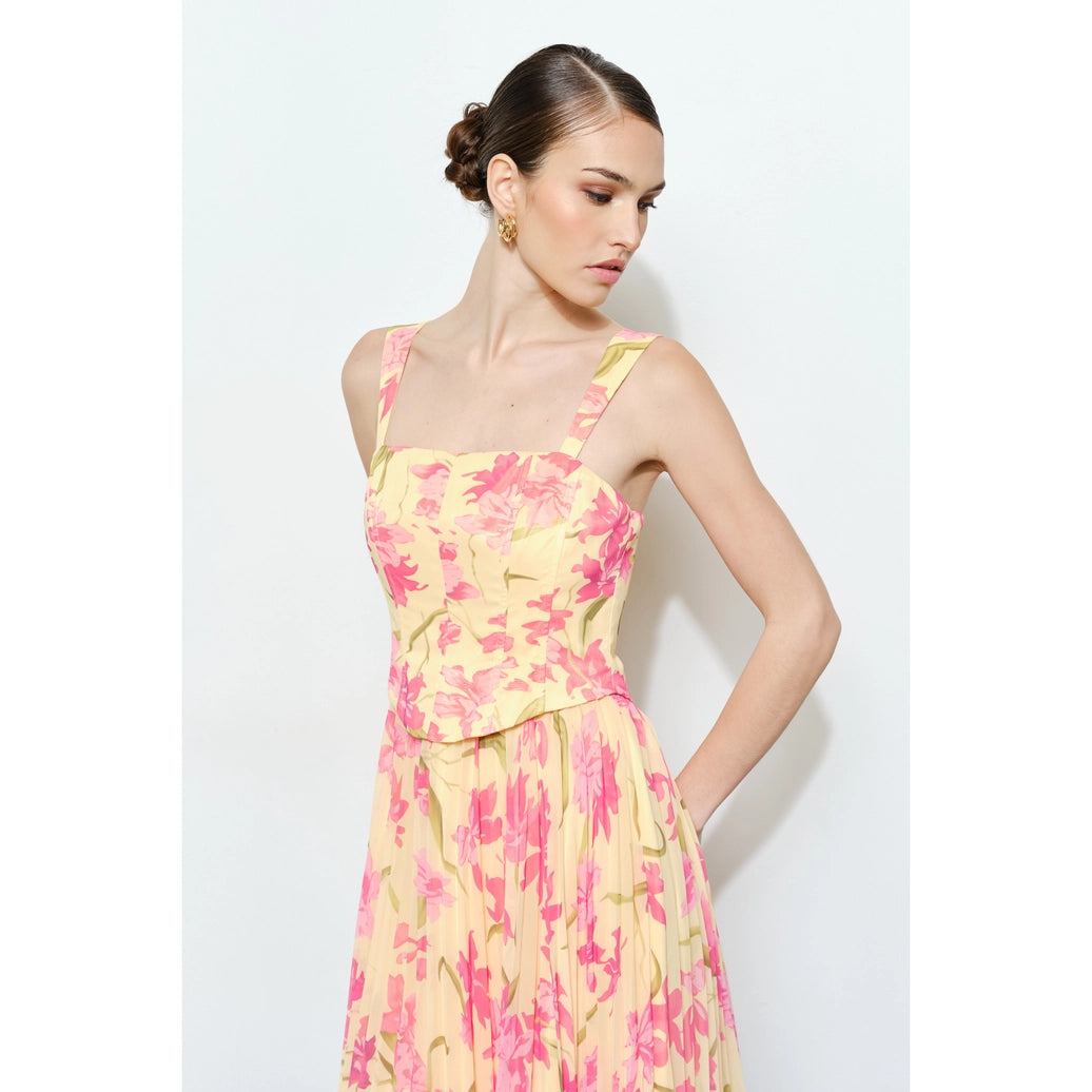 Romantic Floral Sheer Sleeveless Corset Maxi Dress
