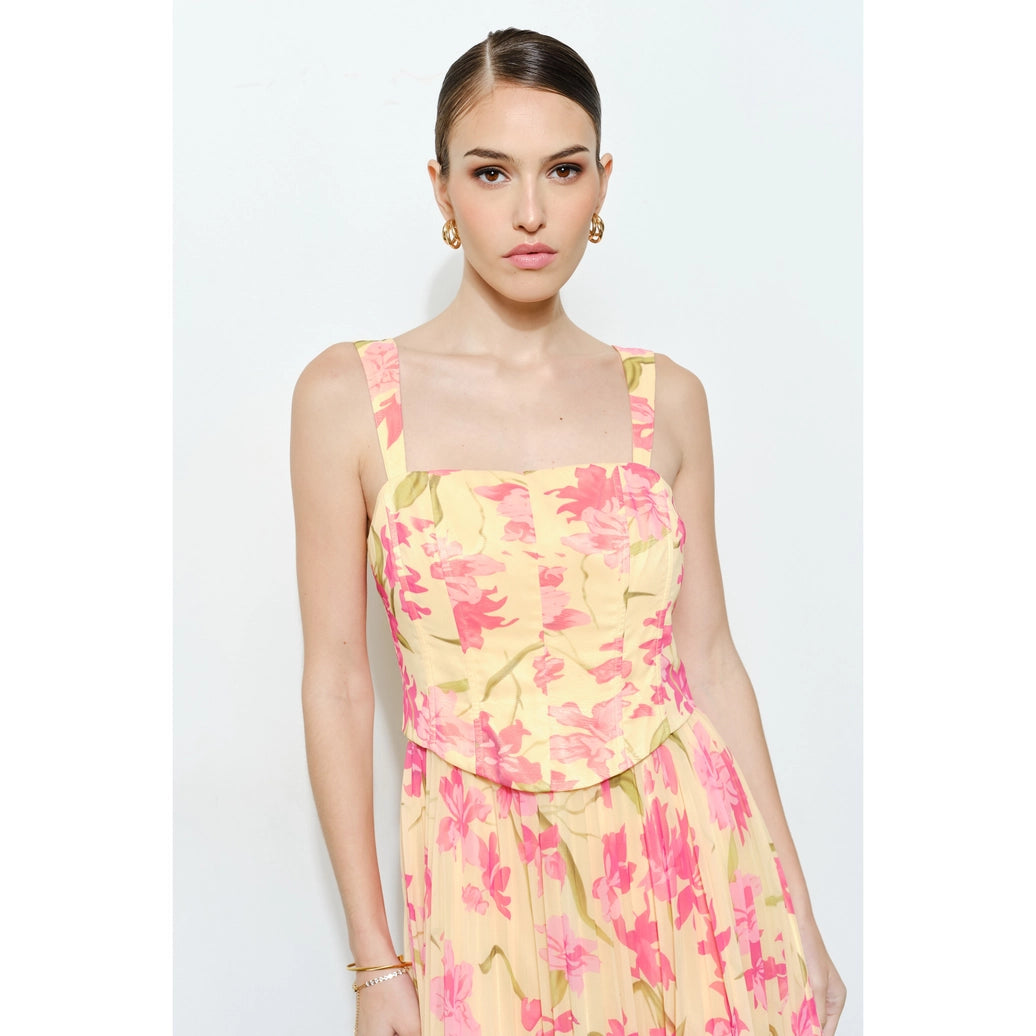 Romantic Floral Sheer Sleeveless Corset Maxi Dress
