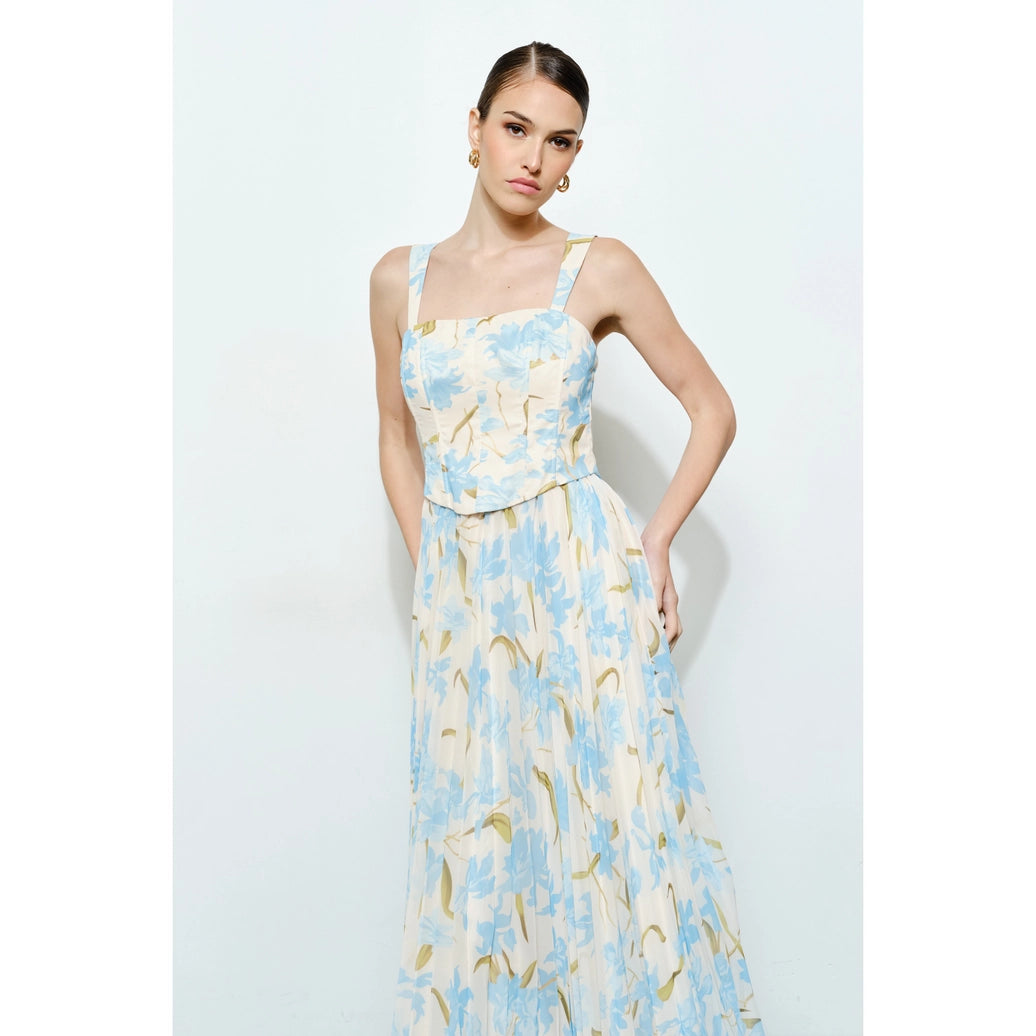Romantic Floral Sheer Sleeveless Corset Maxi Dress