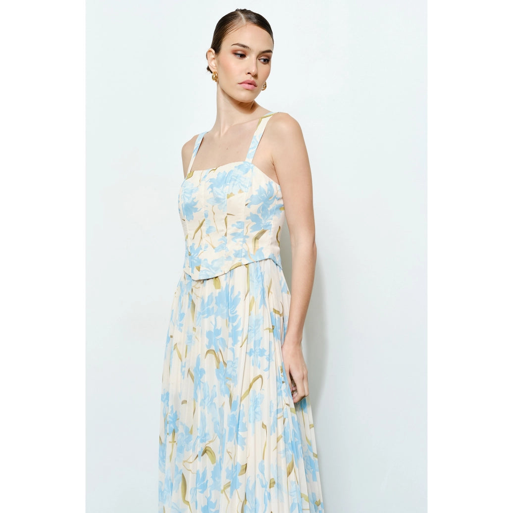 Romantic Floral Sheer Sleeveless Corset Maxi Dress