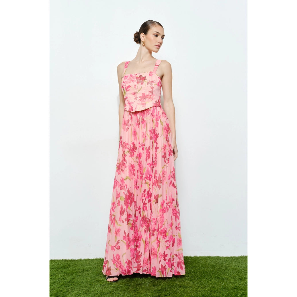 Romantic Floral Sheer Sleeveless Corset Maxi Dress