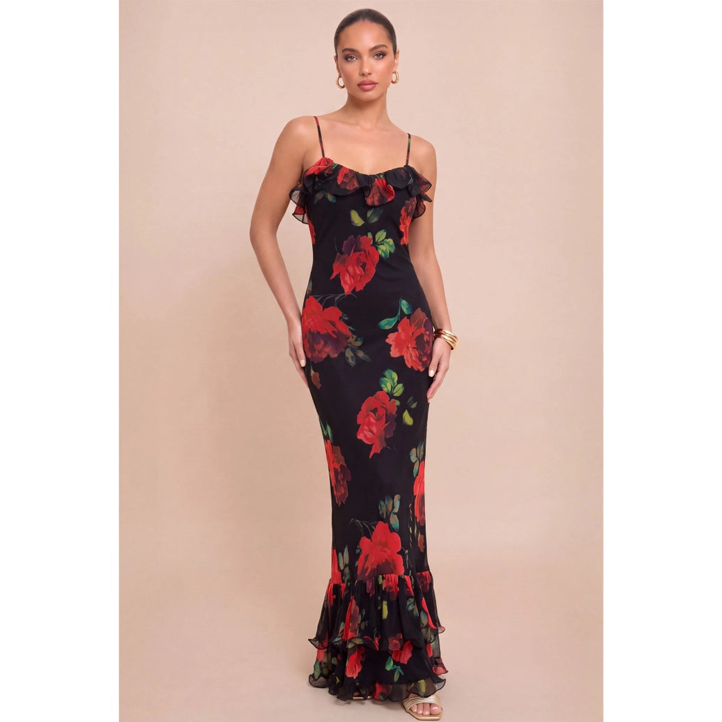 Ruffled Open Back Maxi Dress