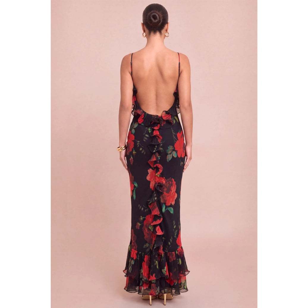 Ruffled Open Back Maxi Dress
