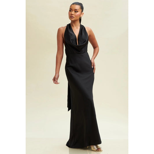 SOLID SATIN HALTER dress