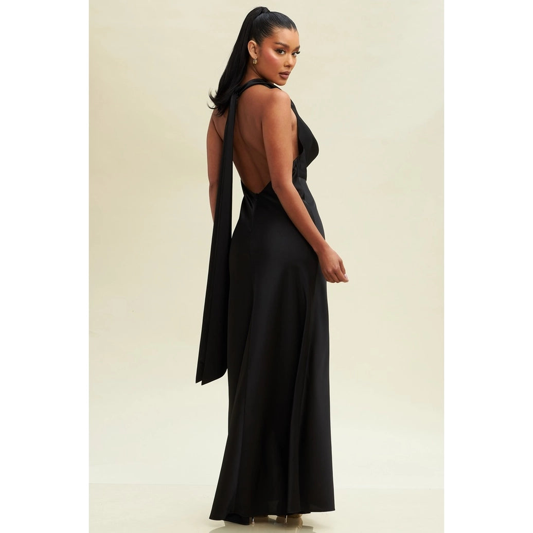 SOLID SATIN HALTER dress