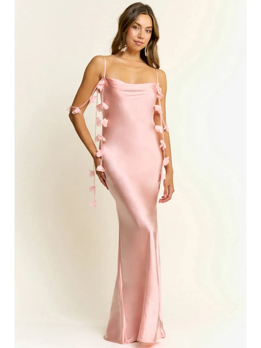 Satin Slip Dress with Floral Tie Details