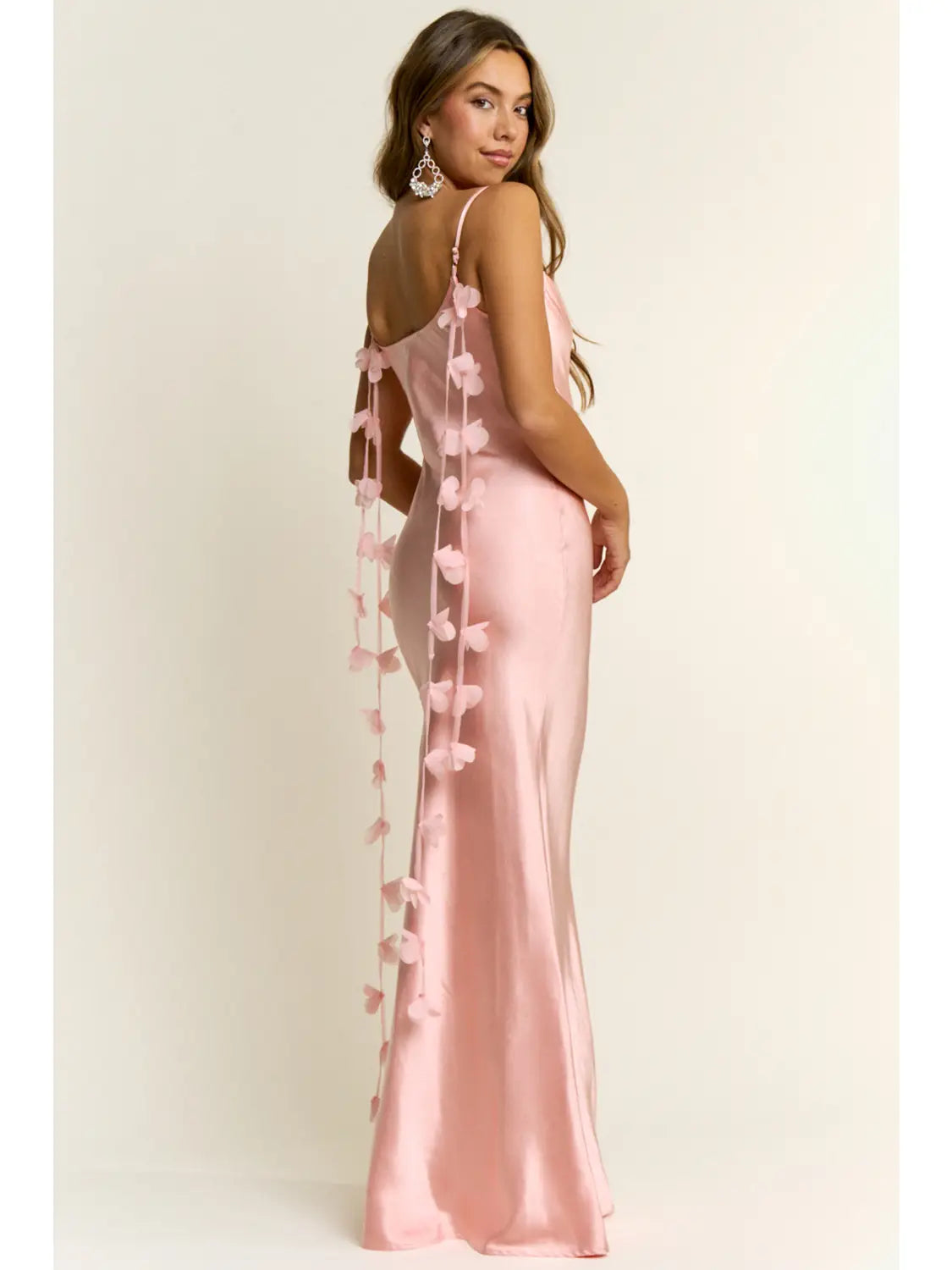 Satin Slip Dress with Floral Tie Details