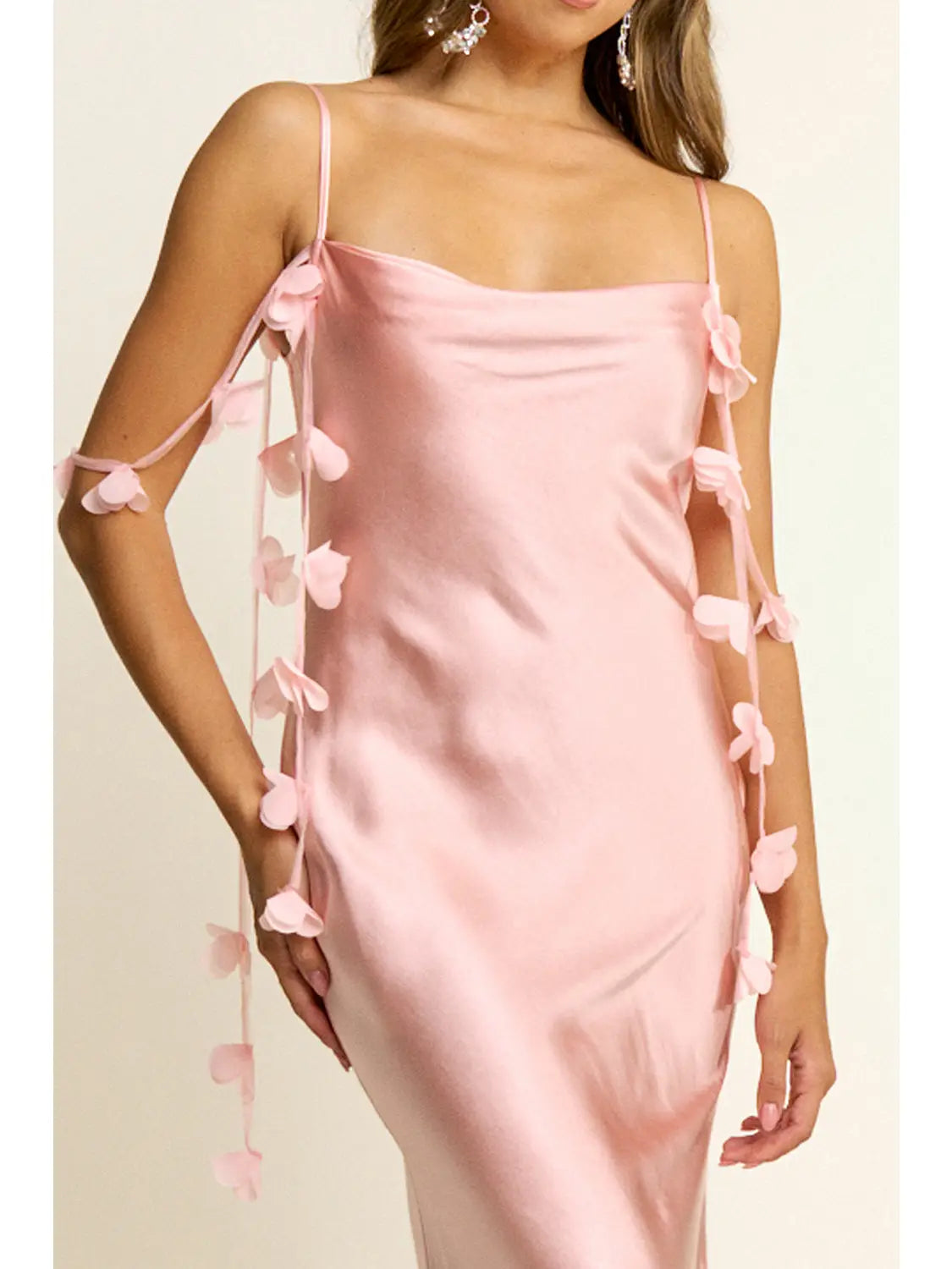 Satin Slip Dress with Floral Tie Details