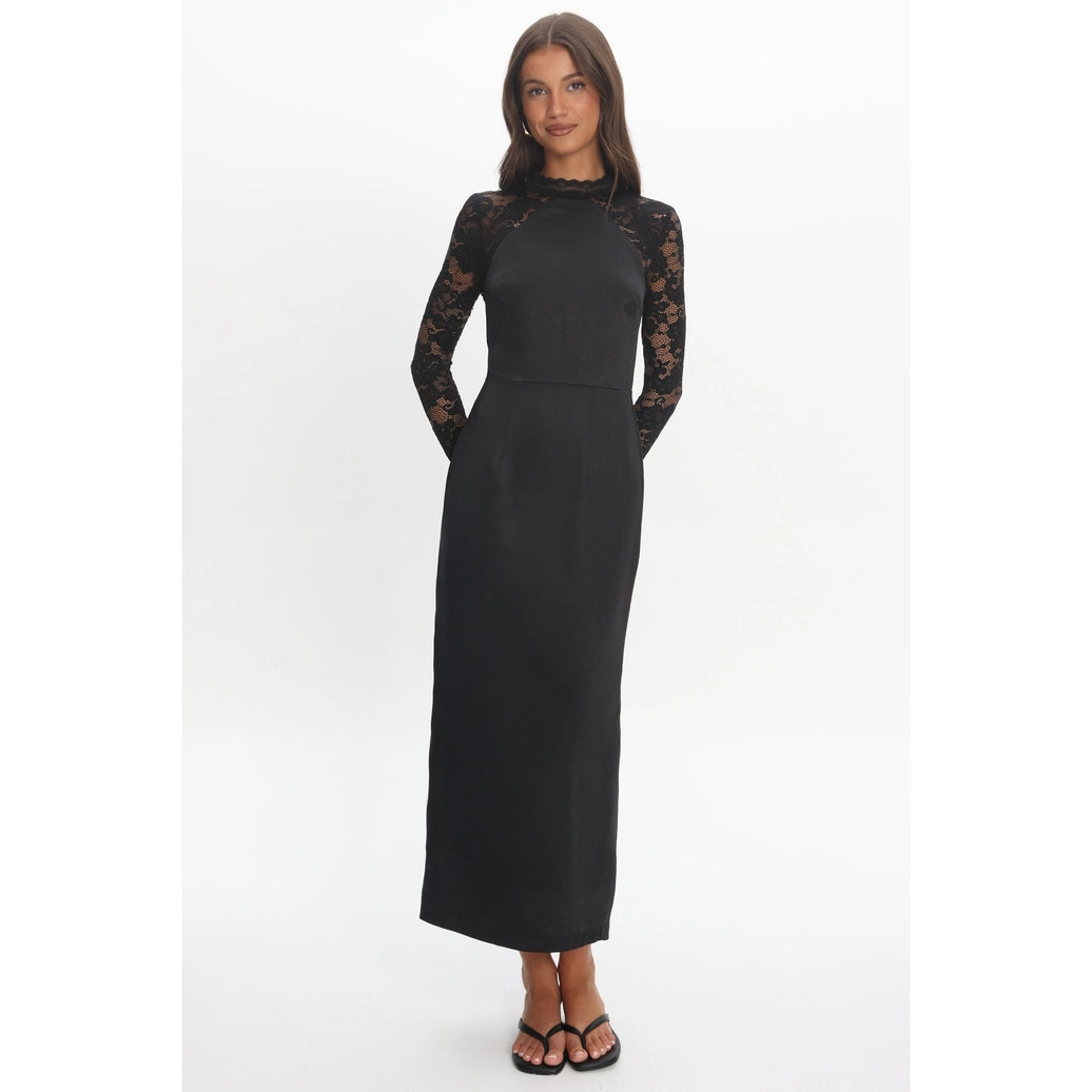 Sheer Lace Long Sleeve Midi Dress