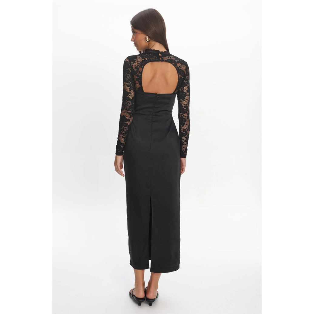Sheer Lace Long Sleeve Midi Dress