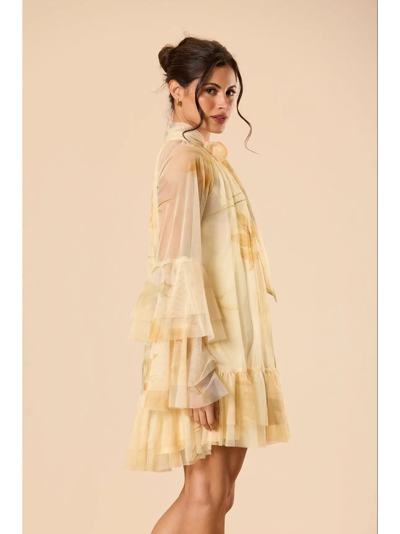 Sienna Tulle Mini Dress in Golden Petal Print